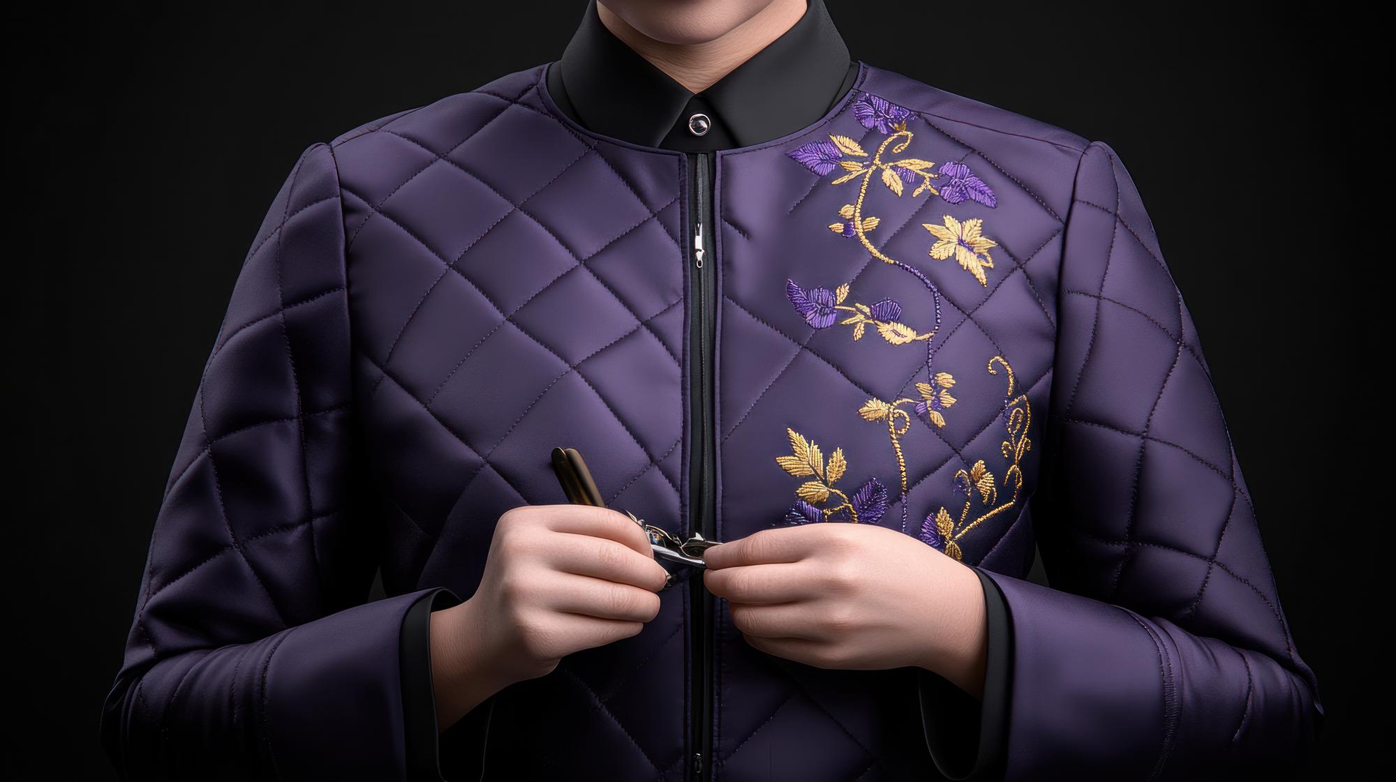 embroidered jacket closeup with metallic thread